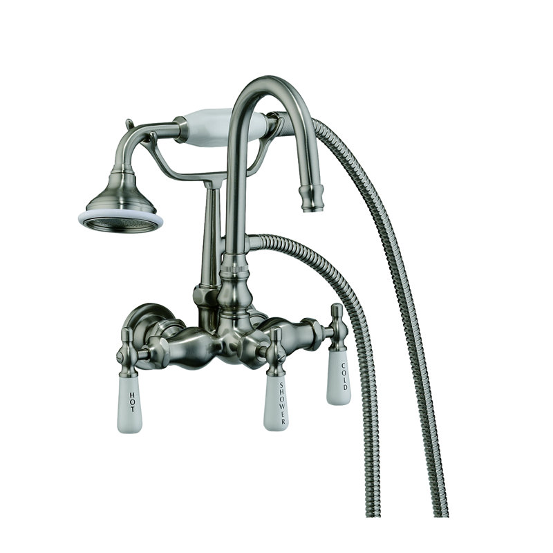 Barclay Triple Handle Wall Mounted Clawfoot Tub Faucet with Diverter